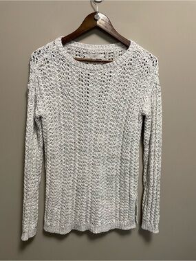 LOFT Ann Taylor Cotton Blend Loose Knit Sweater Women’s Small Off White & Gray